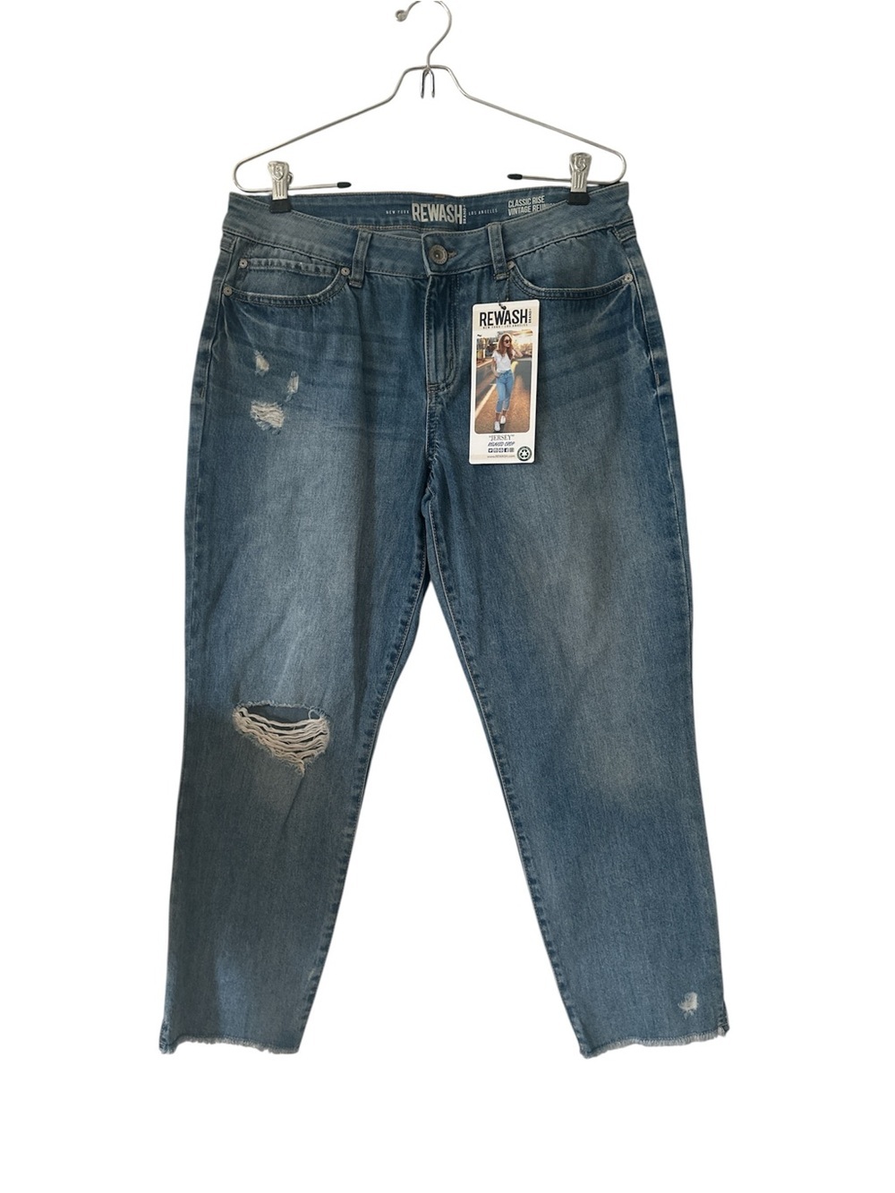 NEW Rewash Classic Rise Vintage Reunion Distressed Jeans - Blue Wash sz 13/31